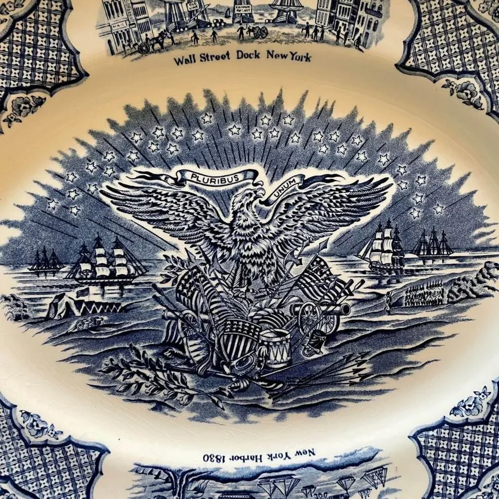 Fair Winds Alfred Meakin Staffordshire Blue White Historical Nautical Platter